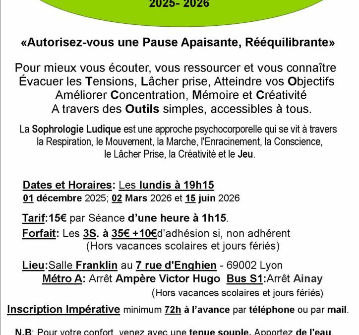 Atelier d’initiation à la Sophrologie et à la Sophrologie Ludique
